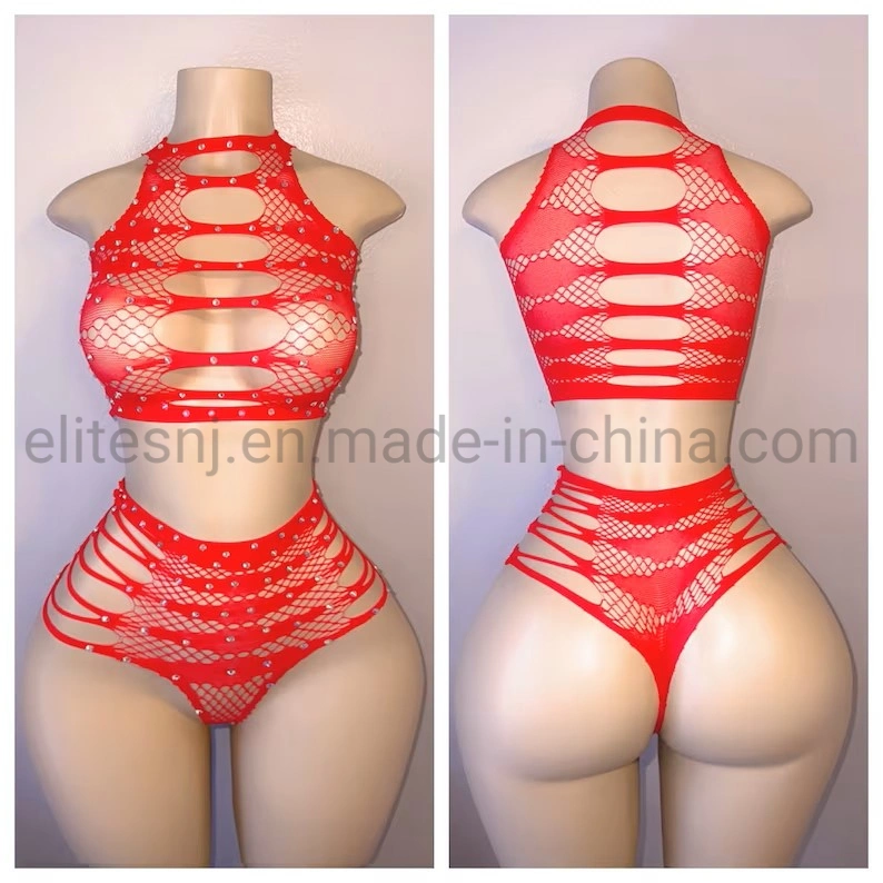 Las elites Amazon Venta caliente el rendimiento de las niñas Fishnet Romper Dancewear exóticos