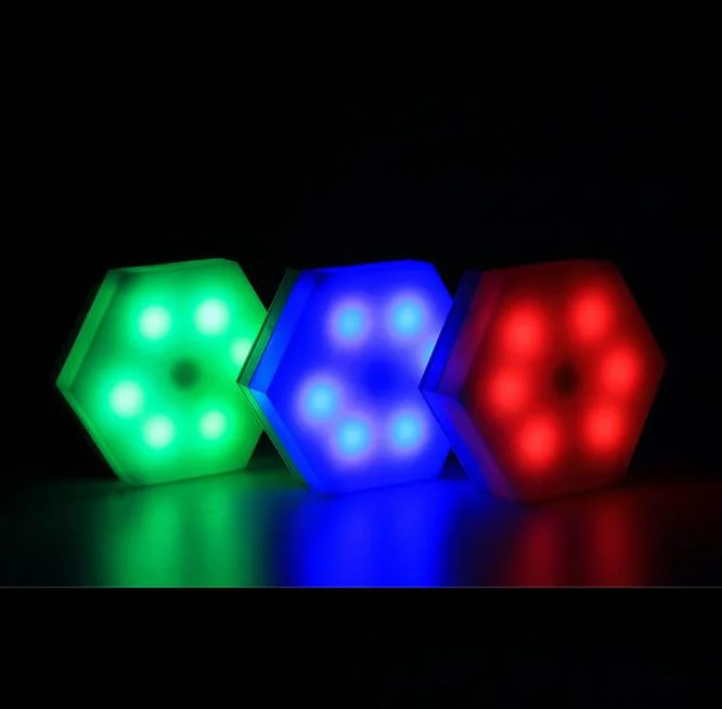 Wholesale/Supplier Battery Powered Night Motif Lamp Hexagonal RGB Colorful LED Decorative 16 Color Remote Control Night Light