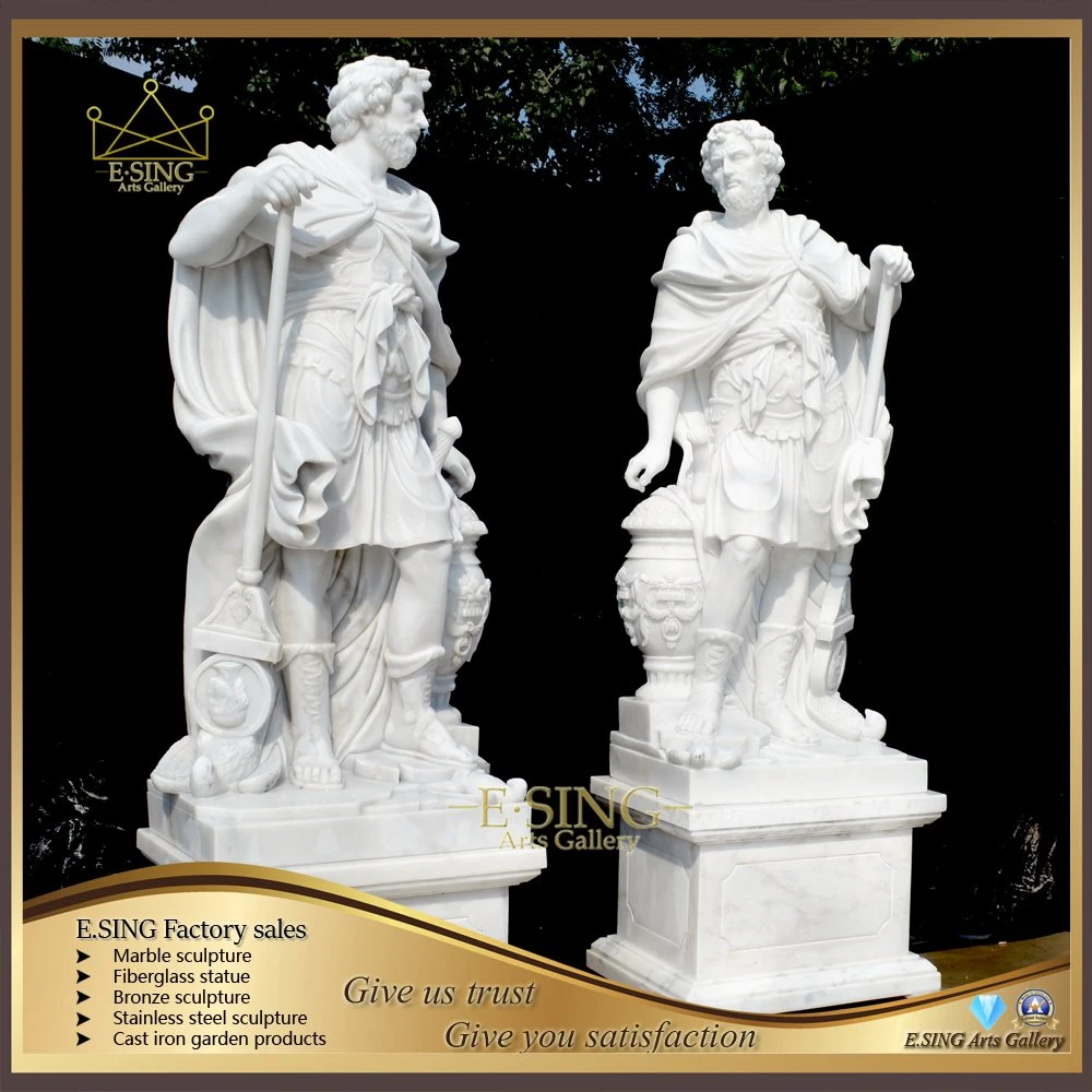 Outdoor Garden Natural Stone Life Size White Marble Warrior Soldier Statue