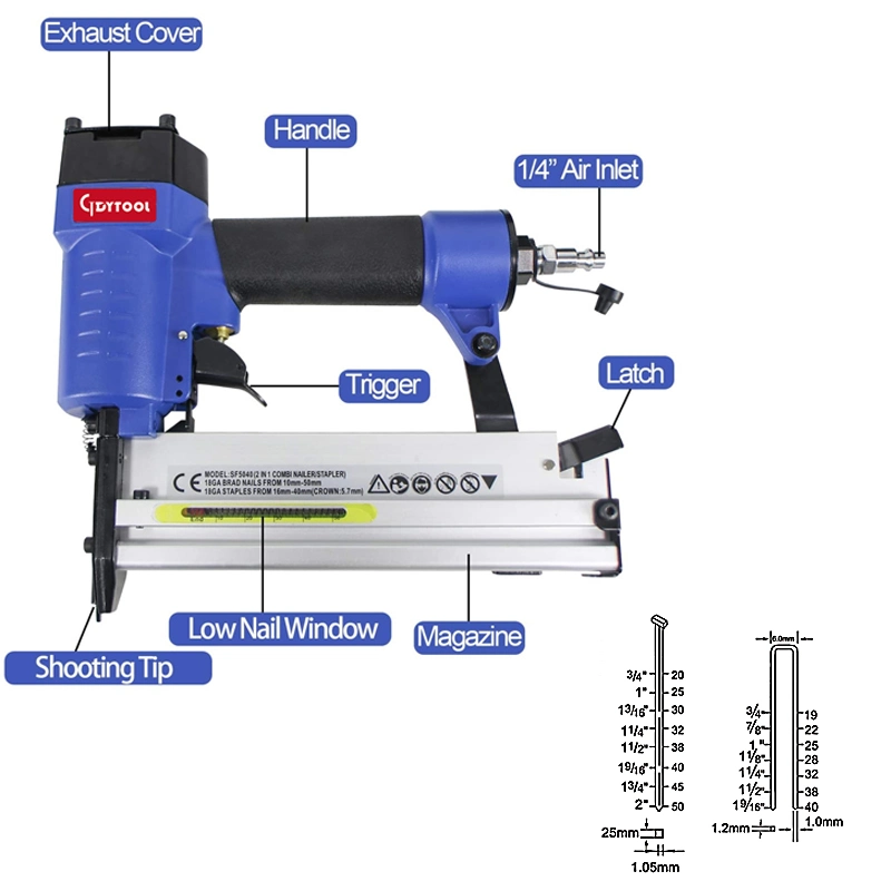 Fábrica de China directamente OEM Brad F50 Brad Nails 9040 Staples 2 en 1 peine Air Nailer y grapadora Gdy-Sf5040b