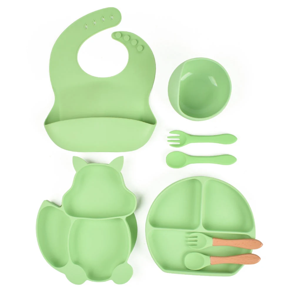 Silikon Löffel Schüssel Teller Tasse Beißring Set Dinner Supplies Baby Zuführungsset