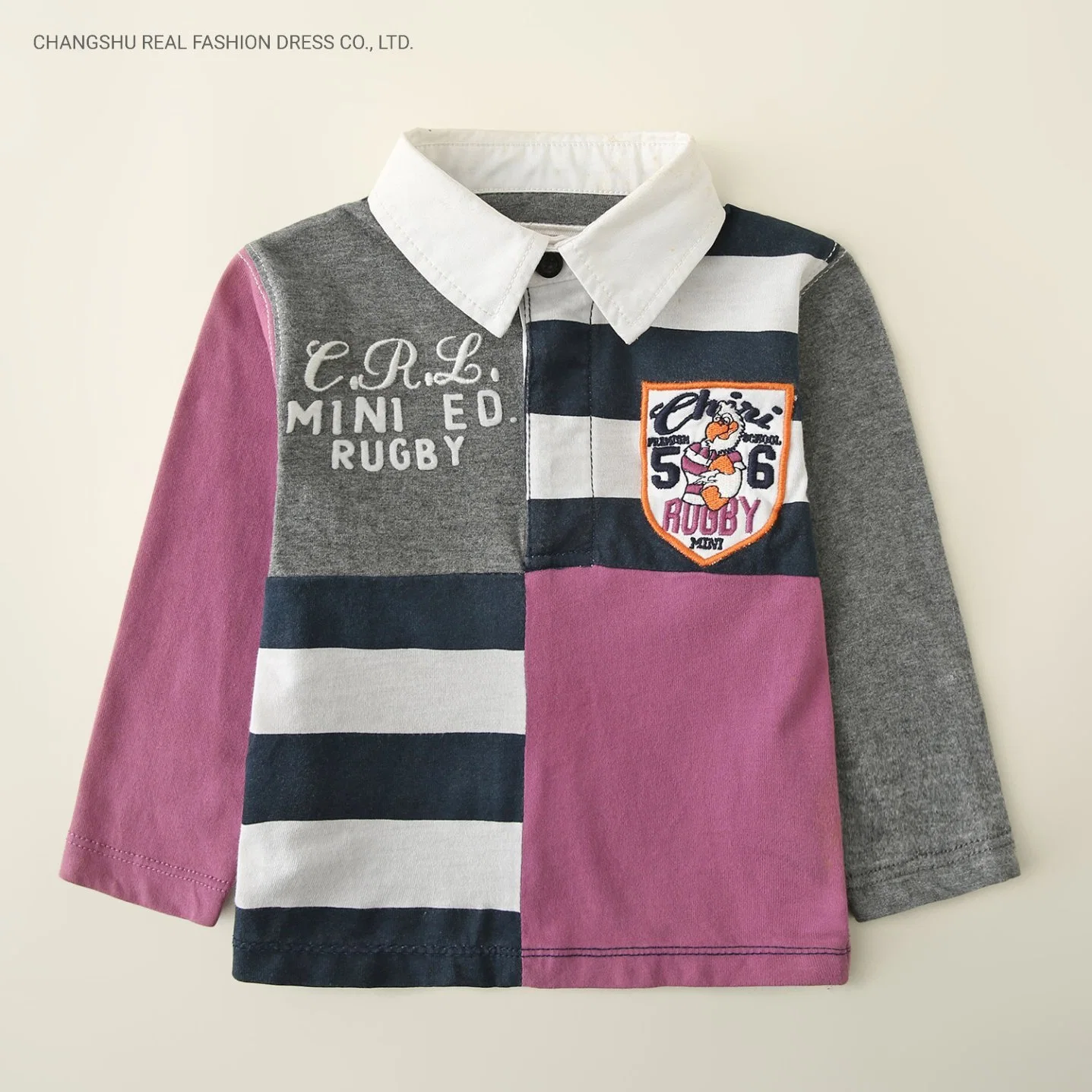 Boy Children Clothing Kids Grey Knitted Shirt Wear with Embroidery Applique