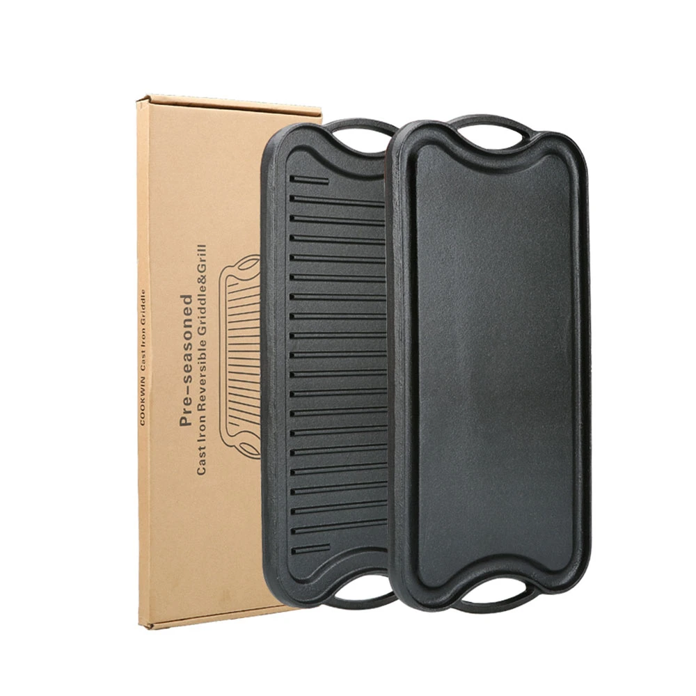 Amazon Venta caliente condimento previo de la placa de plancha de hierro fundido grill reversibles Pan 20''x10.6''.