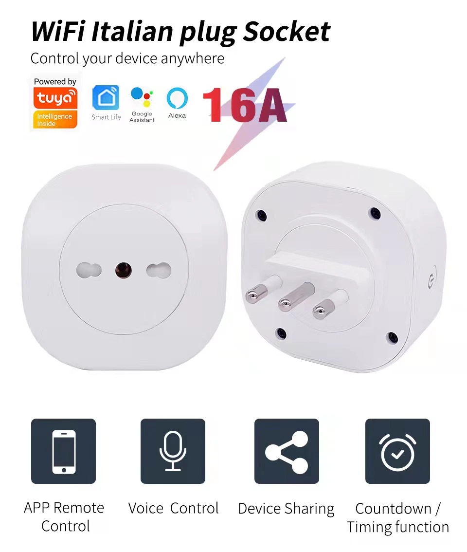 Enchufe Inteligente Italy Tuya WiFi Smart Power Plug 16A Wireless Power Outlet Alexa Google Home Enchufe Inteligente Chile Plug