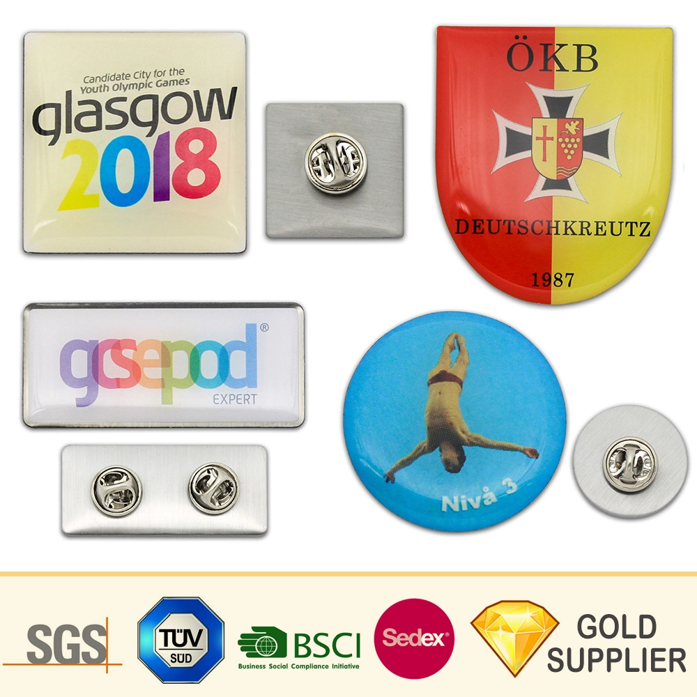 Custom Logo Offset Full Color Print Lapel Pin Printing 3D Brass Metal Enamel Name Flag Silk Screen Printed Cmyk Tinplate Button Badge for Promotional Gift