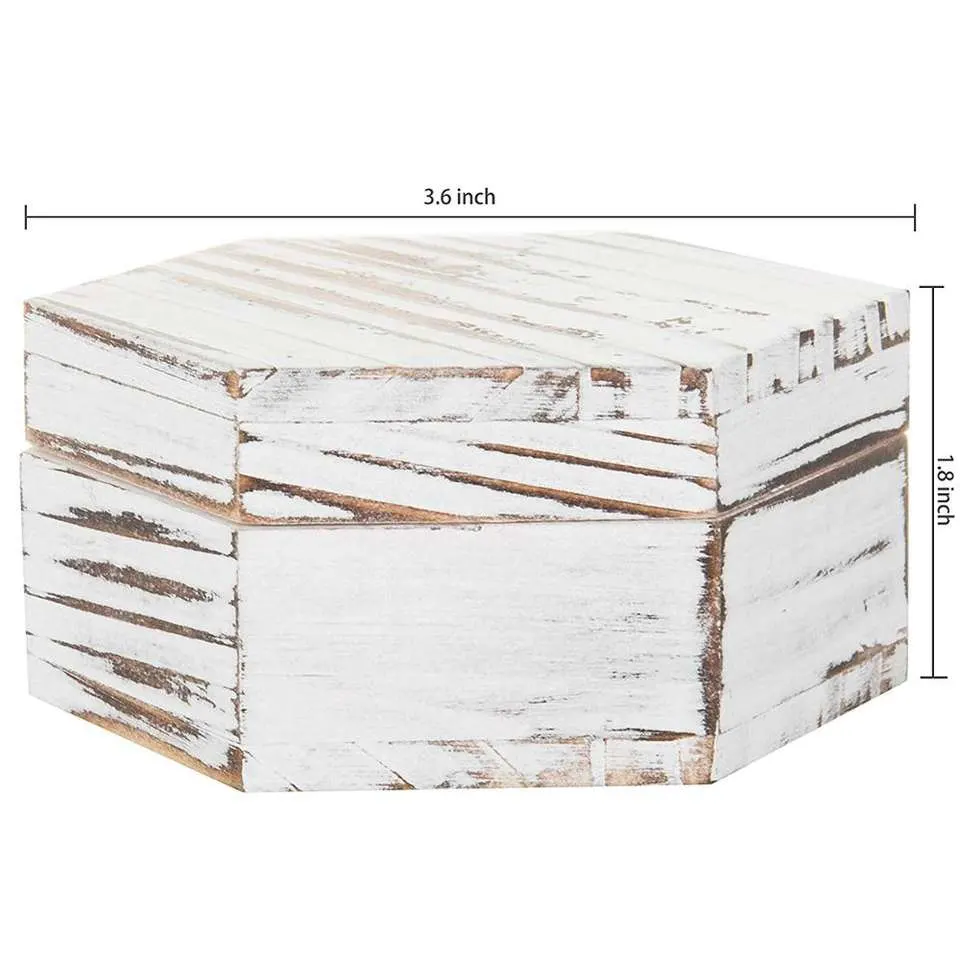 Wooden/Wood Hexagon Antique Whitewash Box for Rings/Jewelry/Gift Packing/Storage