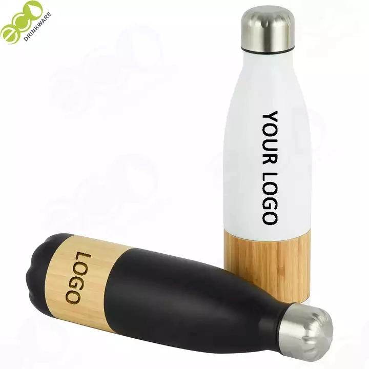 Corcho vacío de acero inoxidable de bambú de doble pared con aislamiento de la botella de agua para deportes al aire libre de forma de taza de viaje Cola