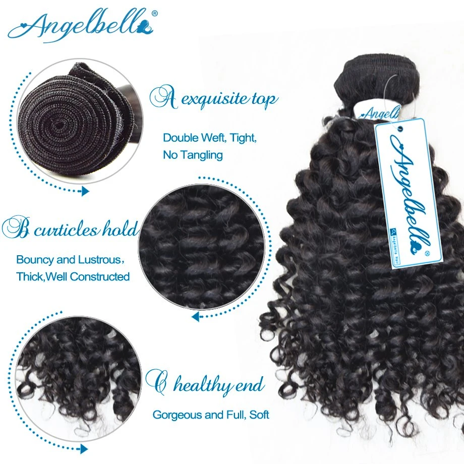 Angelbella Indian Remy Hair Kinky Curly Weave Shedding and Tangle Free Natural Black Raw Human Hair