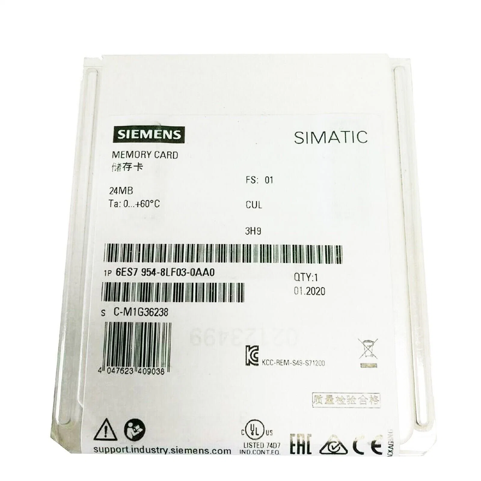 6ES7954-8BF03-0AA0 SIMATIC S7, carte mémoire pour S7-1X00 Sinamics/CPU, 3, 3 V, 24 Mo de mémoire Flash