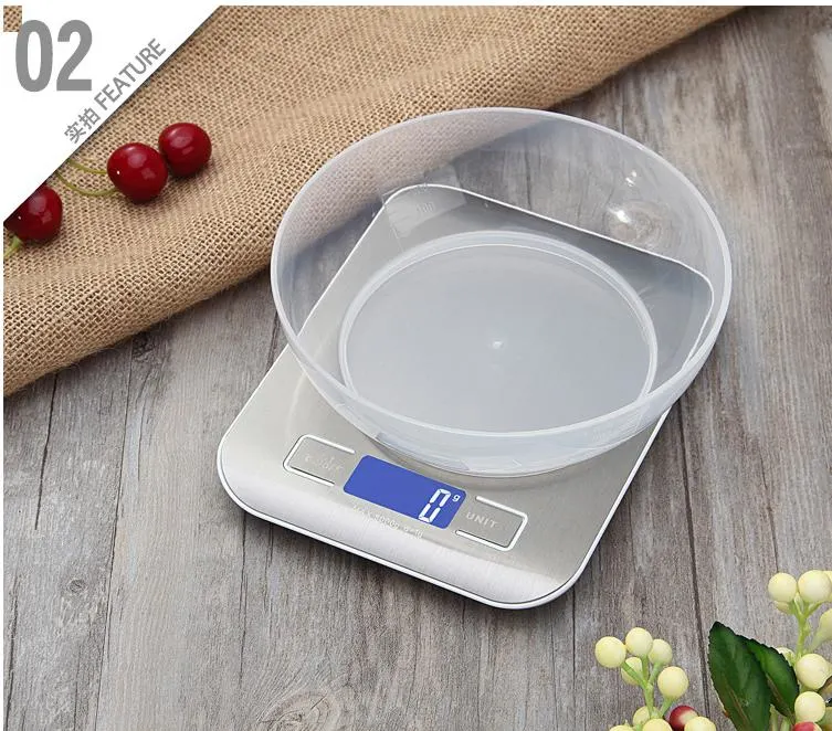 5kg balanza de pesaje de acero inoxidable electrónica balanza digital de cocina con Resistente al agua