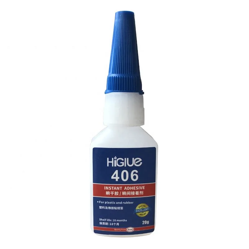 Higlue 406 Ultra rápido de plástico y caucho Ethyl-Based curado adhesivo instantáneo