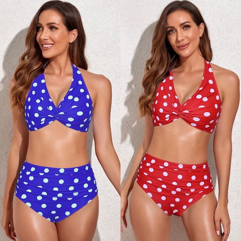 Nueva caída lindo cuello V Athletic Bikini establece para la natación torcido con Ruched superior frontal de dos piezas retro inferior Floral traje de baño Ropa de playa de Control de la barriguita