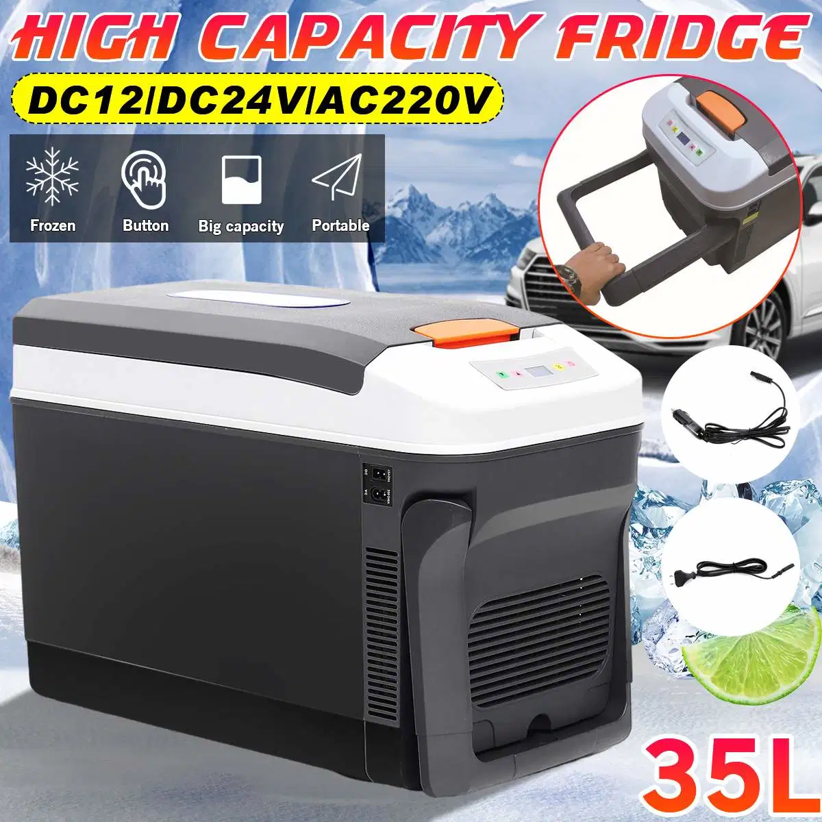 35L Car Refrigerator Car Fridge Auto Compressor Freezer 12V-24V for Van RV Vehicle Home Use Picnic Camping Portable Cooler