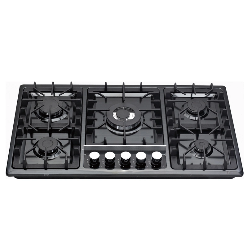أسود الفولاذ تصميم جديد 5 Burner الغاز طبخ المطبخ.