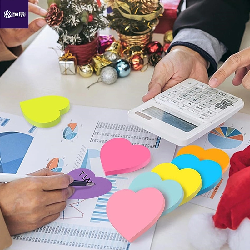 Colorful Heart Shape Sticky Memo Funny Cute Self-Stick Note Pad with Self Adhesive