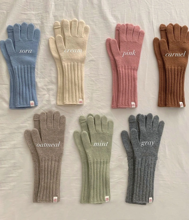 Color sólido hembra de tejidos de lana en invierno los dedos de división de la pantalla táctil de los dedos abiertos Anti-Cold Ciclismo Guantes cálidos