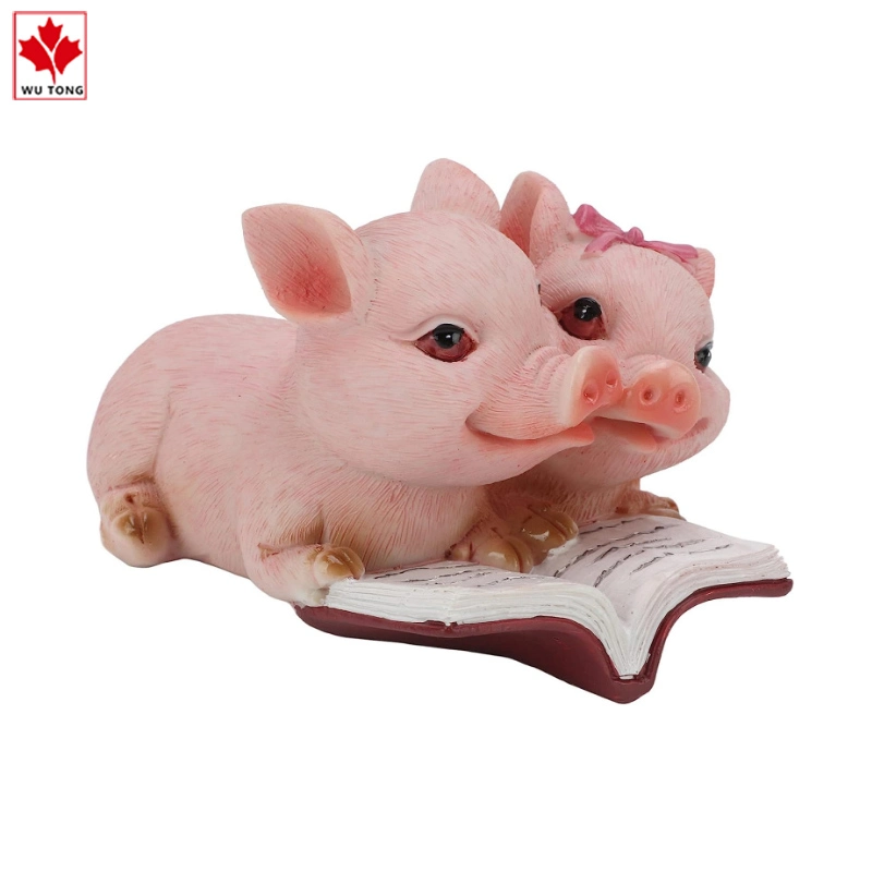 Funny Pink Crafts Resin Couple Pig Reading Figurines Home Decoration Gifts