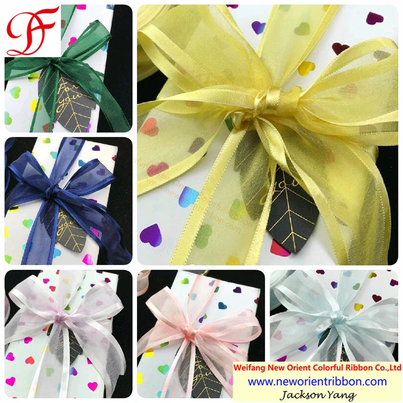 Satin, Petersham/Grosgrain, Organza, Metallic, Gingham, Satin Edge/Center Organza Print Ribbon for Gift/Packing/Wrapping/Bow/Xmas/Garment Accessories