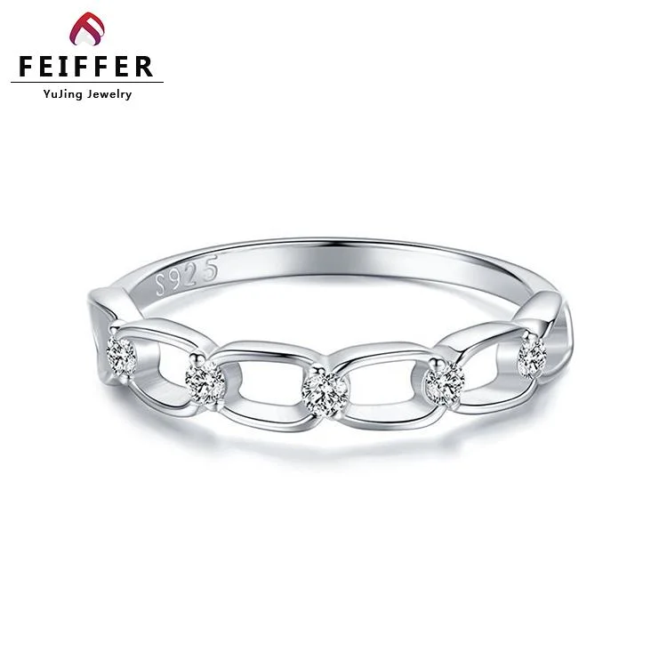 Top Selling Supplier Simple Design Party Gift Fashion Rings Silver 925 CZ Zirconia Jewelry Chain Shape CZ for Women