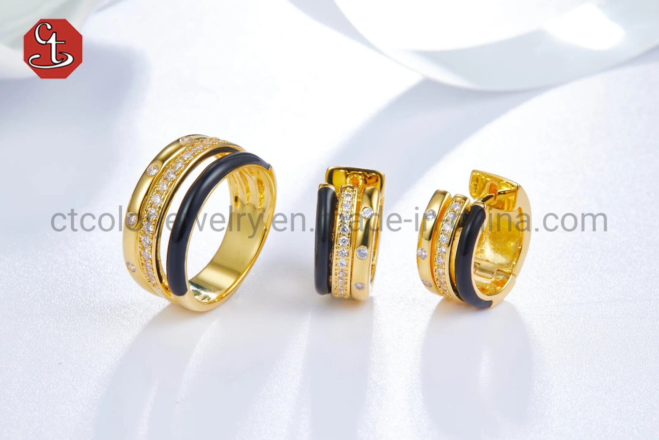 cz Black Enamel Silver or Brass Ring Gold Color Custom Enamel Jewelry