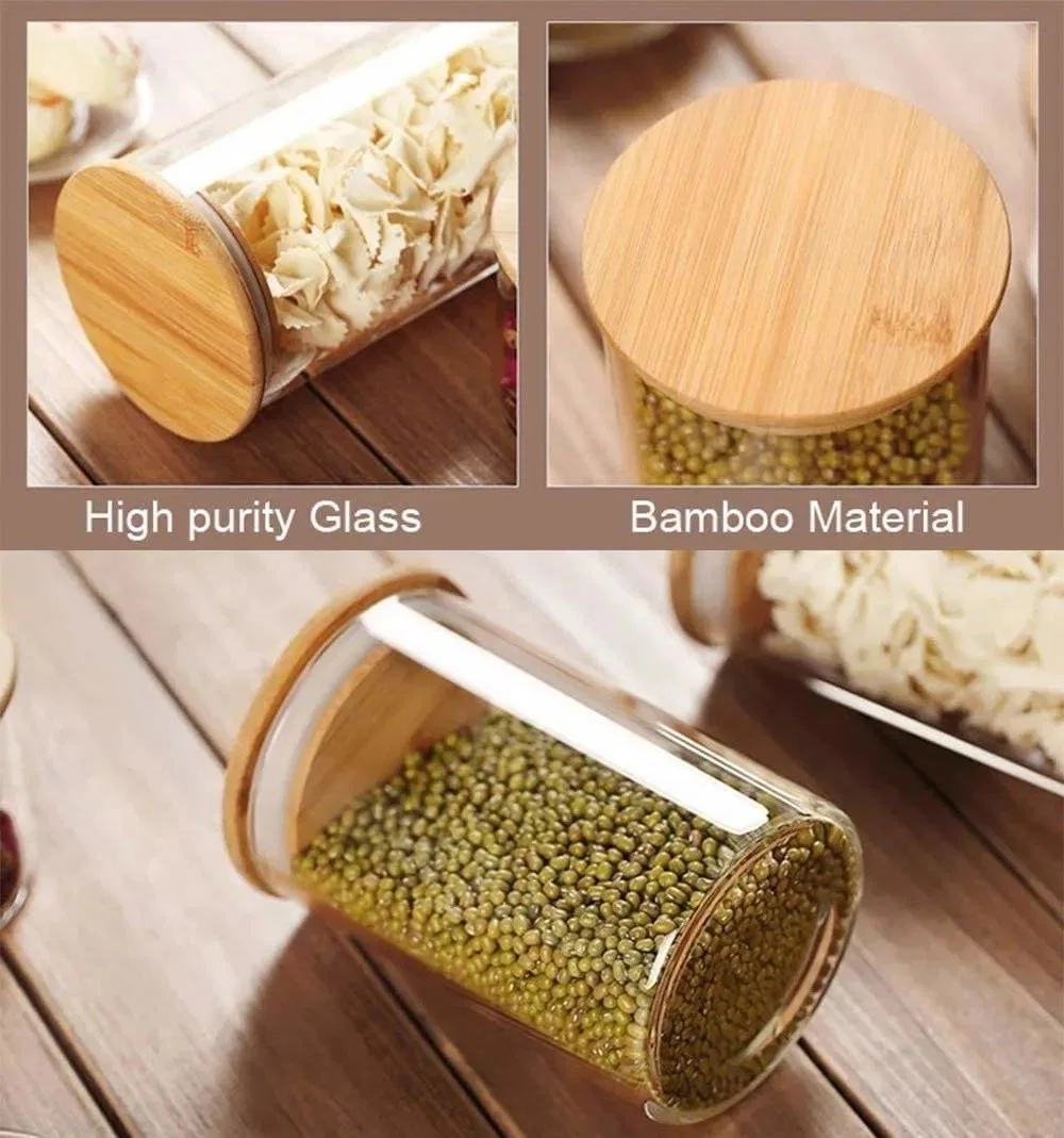 Герметичный стеклянный кувшин блендера на кухне с крышкой из бамбука, стеклянные баночки для хранения для кухня, ванная комната и кладовой