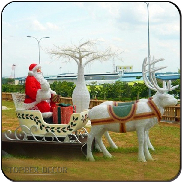 Outdoor Christmas Rooftop Silhouette Reindeer Sleigh with LED Lights