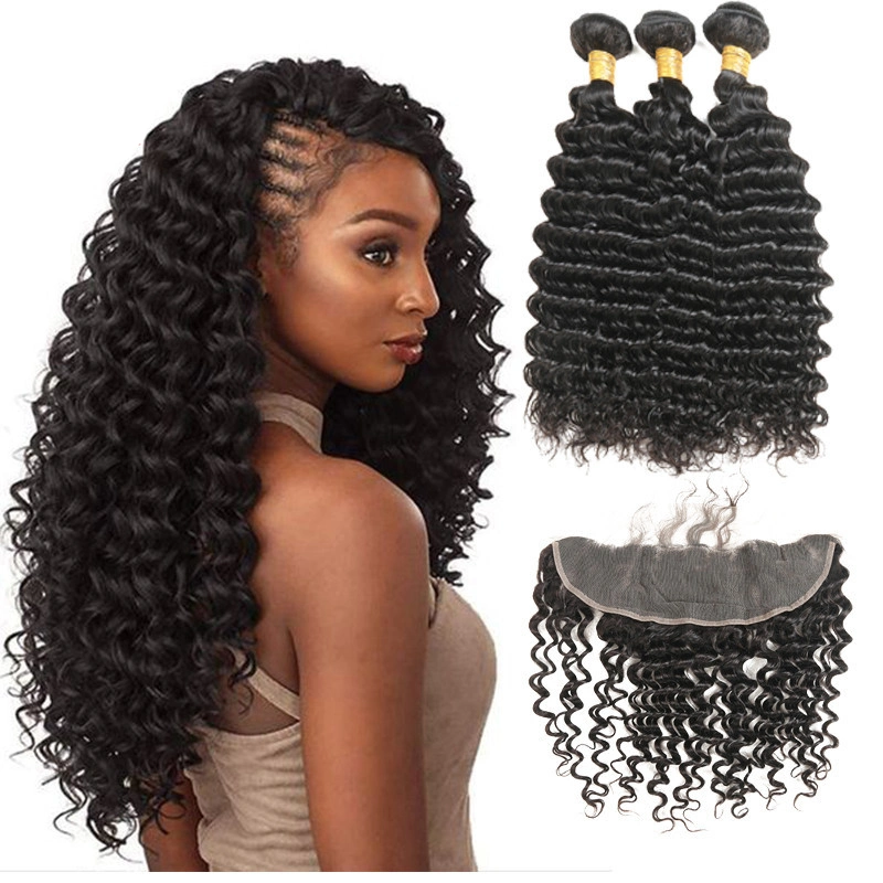 Kbeth Kinky Curly Hair Extension for Black Women Boy Friend Gift 100% Human Hair China Factory Ear to Ear Human Hair Extension with 13*4 Lace Closure