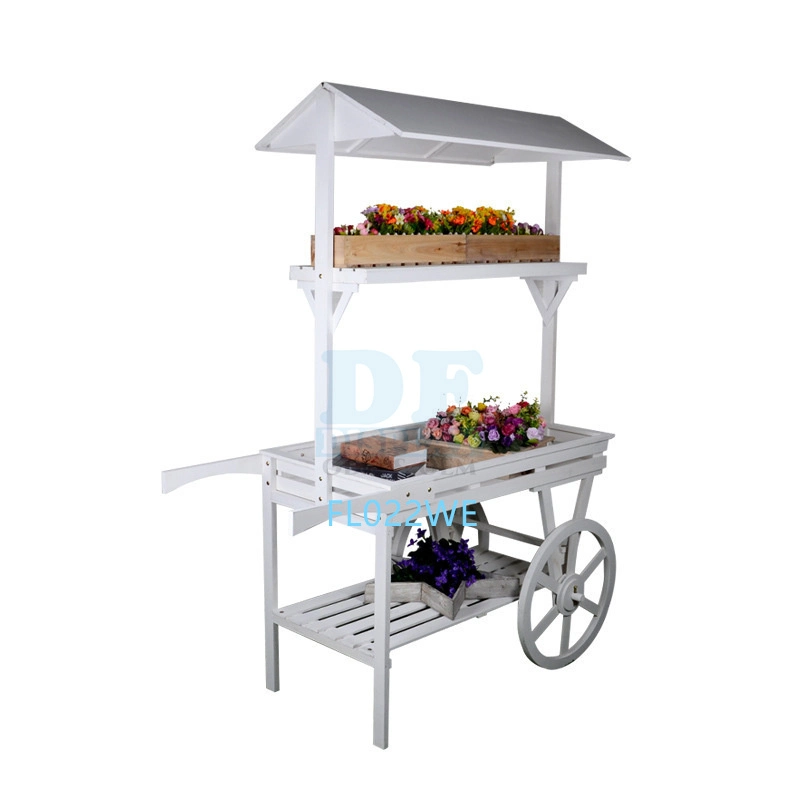 White Wood Cart Decor Wooden Candy Cart for Sale Bar Cart Wood with Wheels for Party Birthday Wedding Events