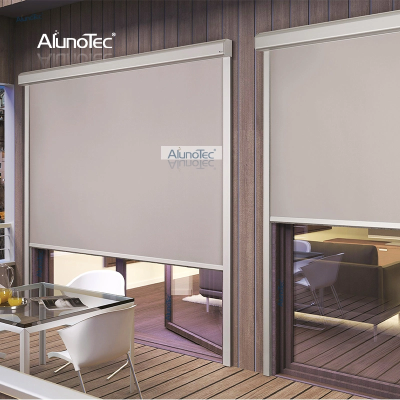 AlunoTec Outdoor Sunshade Electric Durable Window Zip Screen  Roller Blinds Motorized Curtain