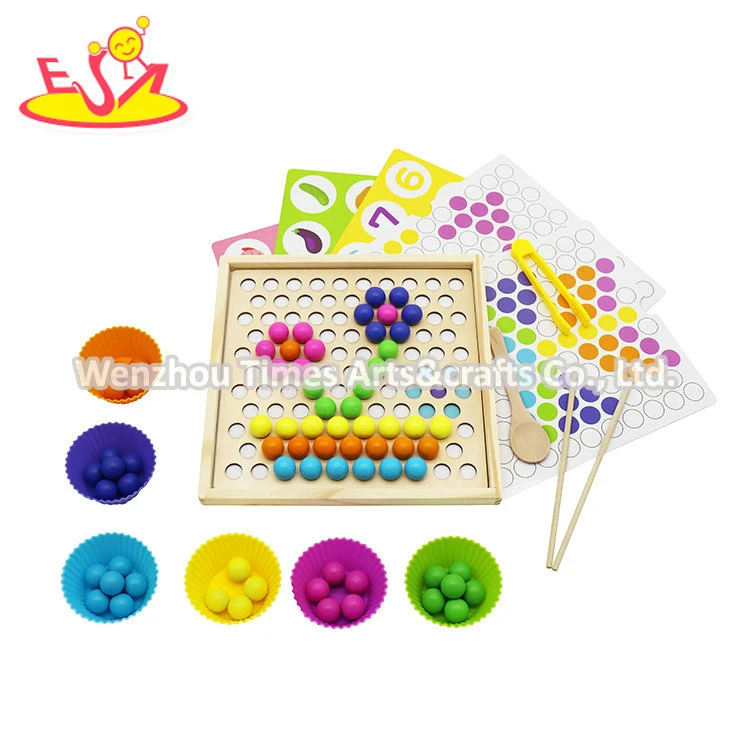 Montessori Color Classification Toy Wooden Bead Clip Bead Board Game for Kids Concentration Training W12f127