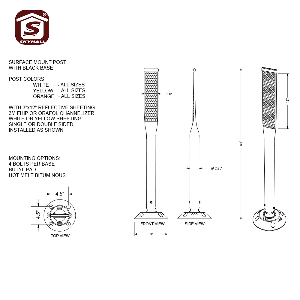 Surface Mount Plastic Traffic Delineator Posts with Reboundable Bases