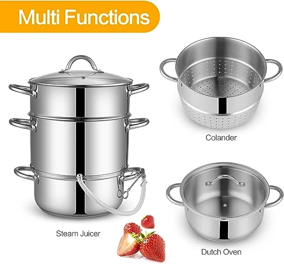 Stainless Steel Steamer Juicer Tri-Ply Full Body with Silicone Tube