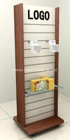 Mueble de exhibición de mesa de MDF con ranuras en melamina blanca para tienda de regalos, tienda de ropa, tienda de zapatos, supermercado