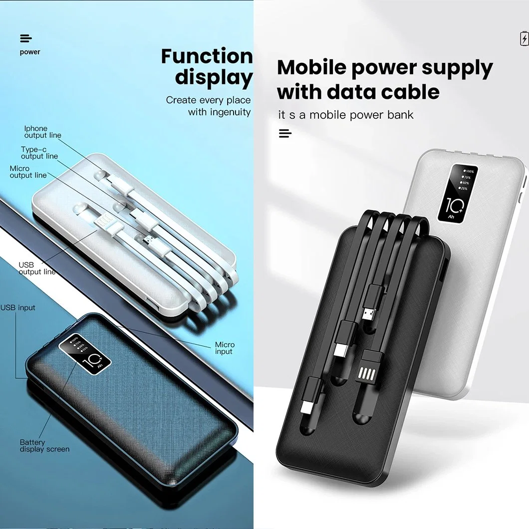 Portable Charger, Power Bank 10000mAh Built-in 20wpd Fast Charging Mobile Power Supply