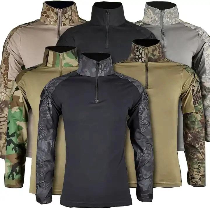 Men&prime; S Outdoor Tactical Hiking T-Shirts Camouflage Long Sleeve Hunting Climbing Shirt Male Breathable Sport Clothes