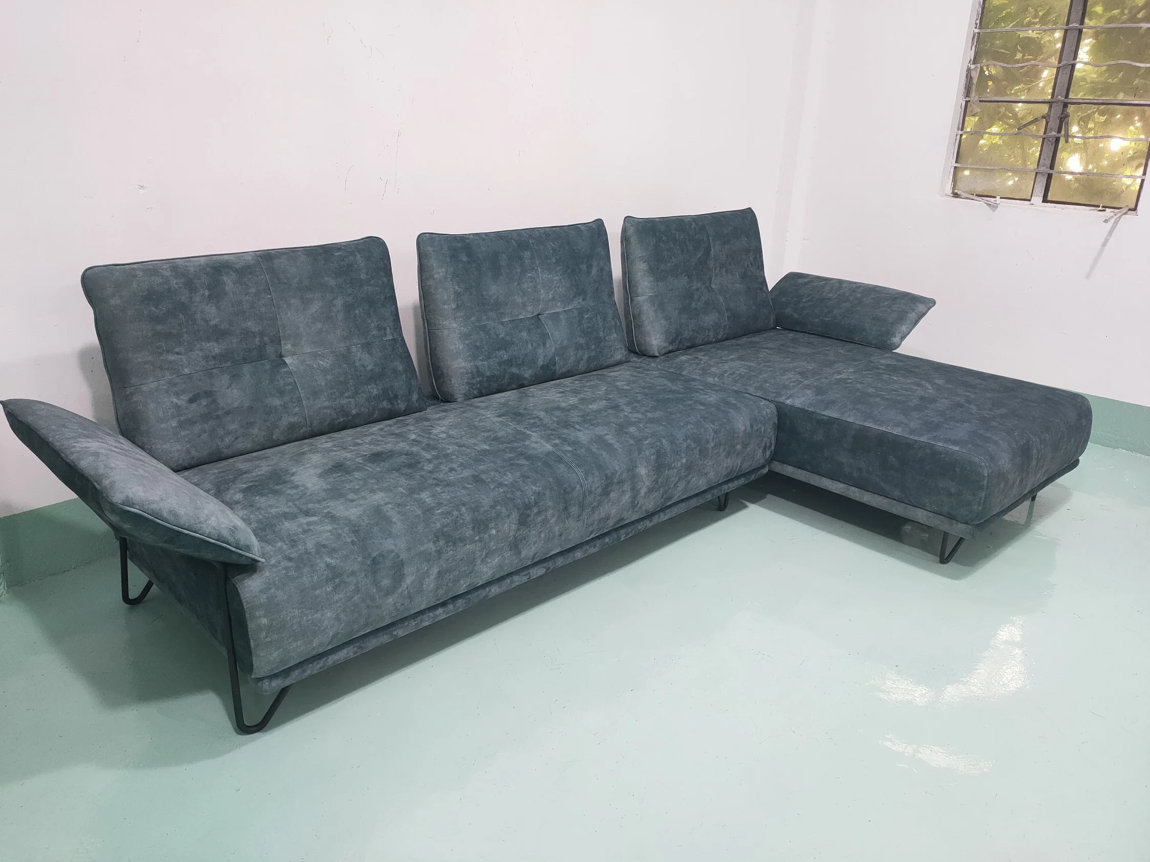 Concise Modern Living Room Set Metal Legs Velvet Fabric Sofa Home Furniture