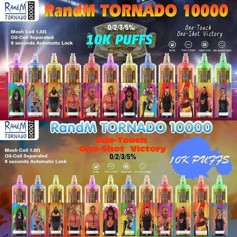 Randm Original Tornado 10000 Puff E Puffs Cigarro 10000 canetas descartáveis com bateria recarregável e o controle do fluxo de ar da bobina de malha de 20ml cheio Pod 10K Vape