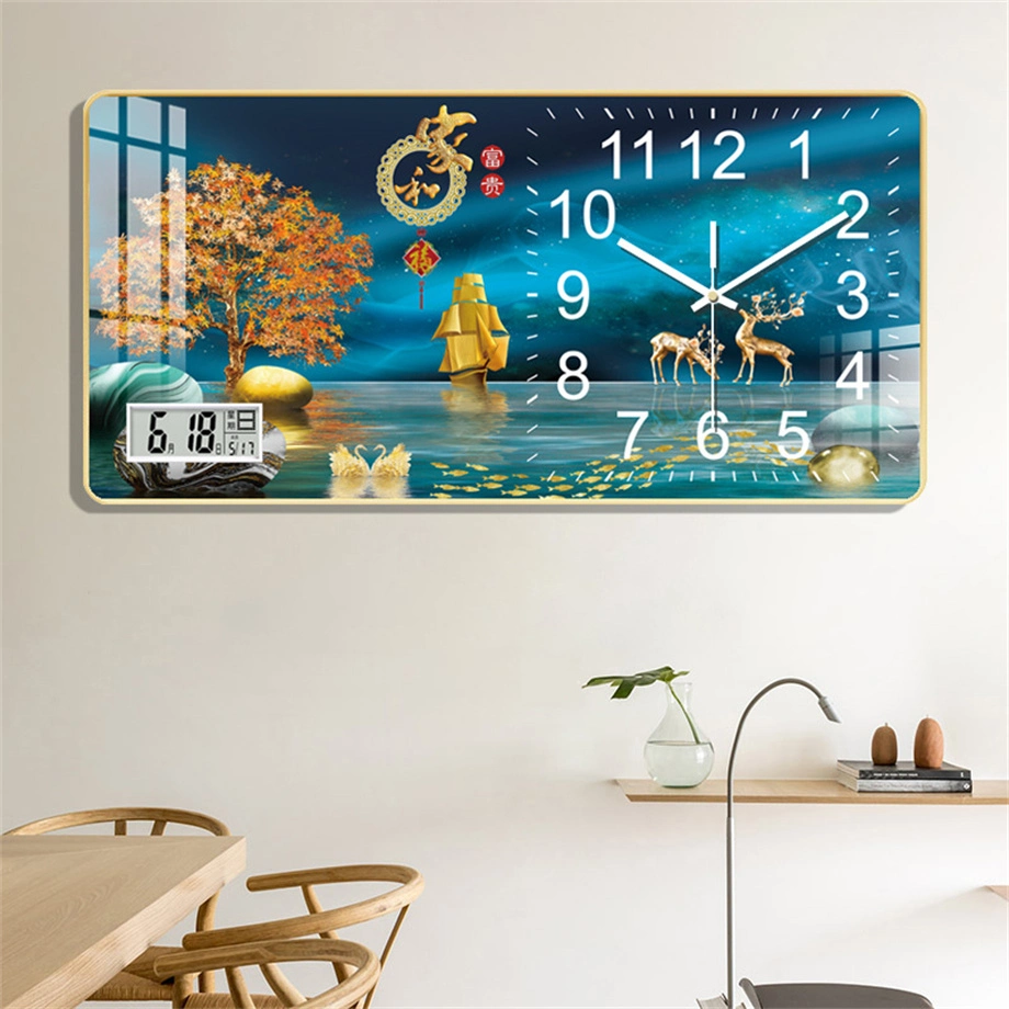 Creative Rectangular Living Room Crystal Porcelain Painting Hanging Wall Quartz Clock