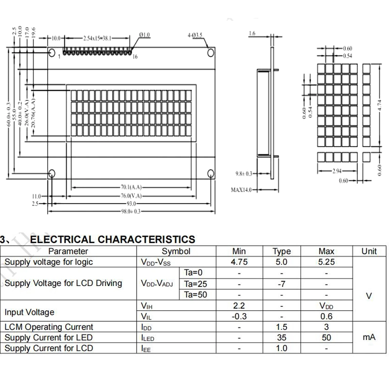 3.1Inch 2004 Unidad de Display LCD con IC 7066 SPI-S8 el Bus de datos