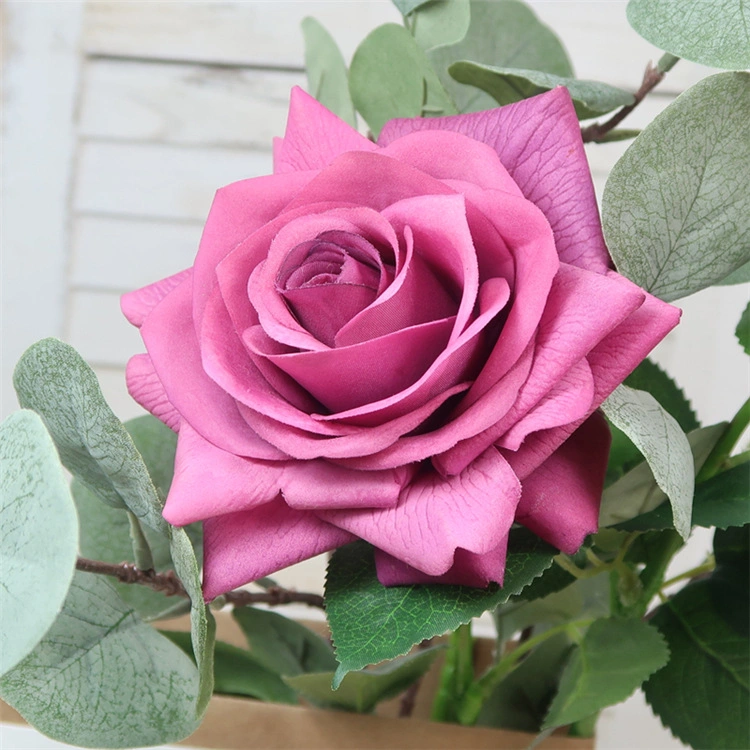 Echte Berührung Blumen Rote Rose Seide Künstliche Blumen für Hochzeit Dekoration