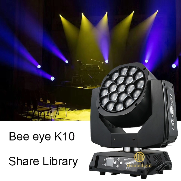 DMX 19*15 واط، إضاءة عالية، LED Bee Eye Zoom، تتحرك المصباح الأمامي