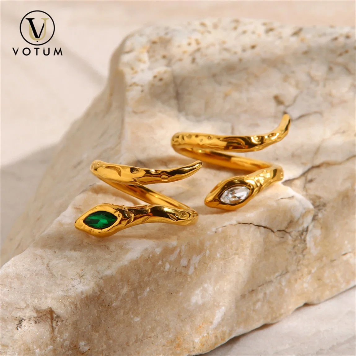 Votum OEM Custom Snake 18K vergoldete Krystalring 925 Sterling Silber Schmuck