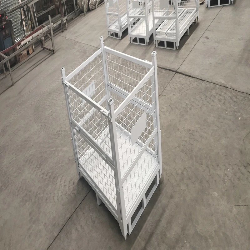 Cage de stockage populaire en entrepôt, palette de cage de rangement en fil métallique en acier pliable.