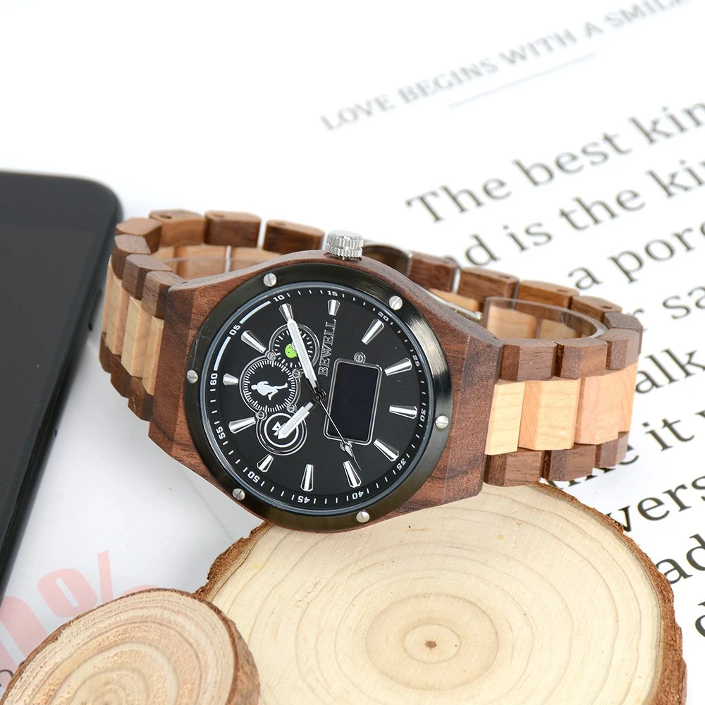 Nuevo diseño de madera Bewell Reloj inteligente con la frecuencia cardíaca