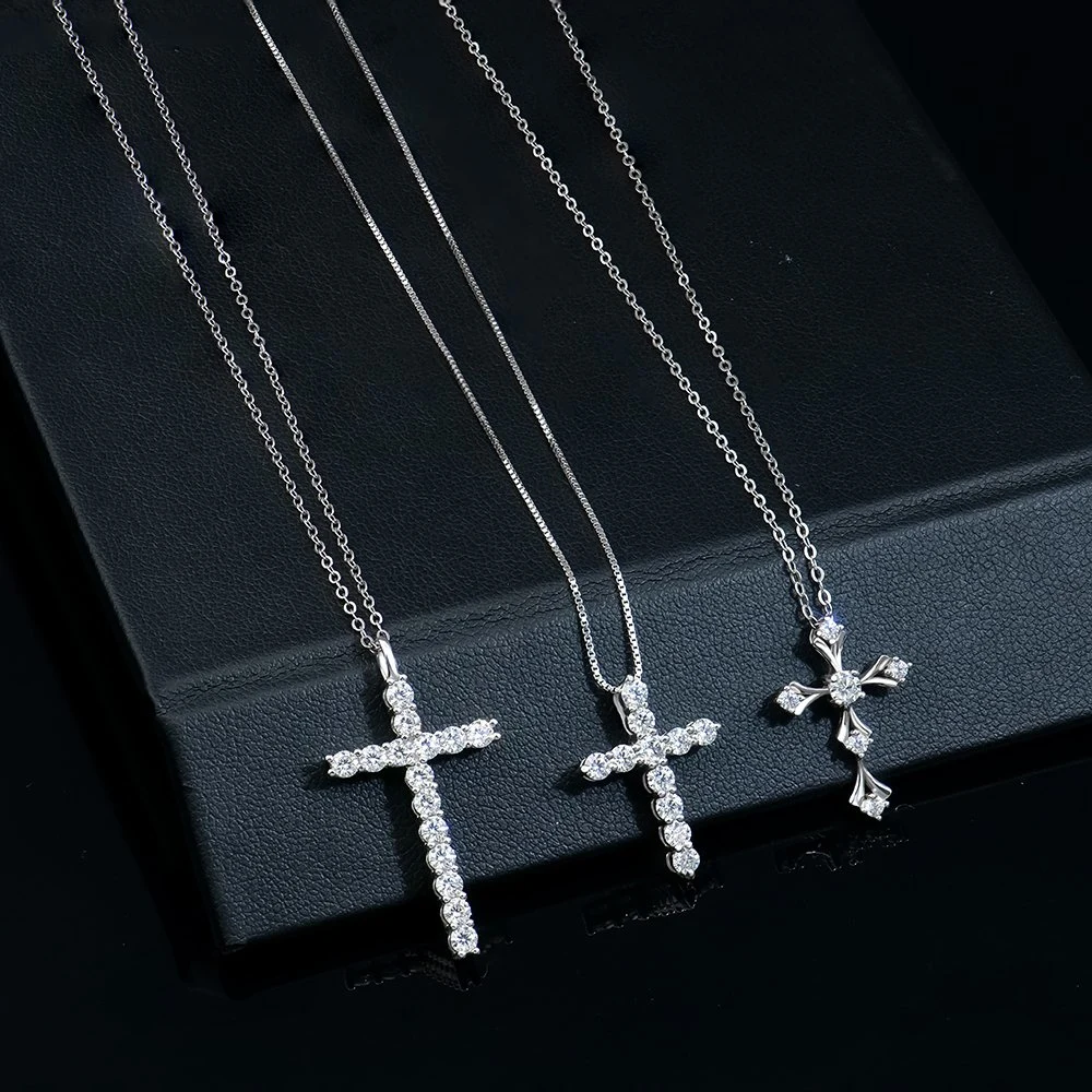 Jewelry Factory Womens Adjustable 5cm 925 Sterling Silver Vvs Mossanite Moissanite Diamond Chain Cross Pendant Necklace