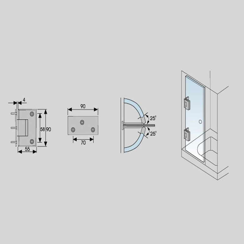 Adjustable Zinc Alloy Door Shower Stainless Steel Hinge Clamp Fittings