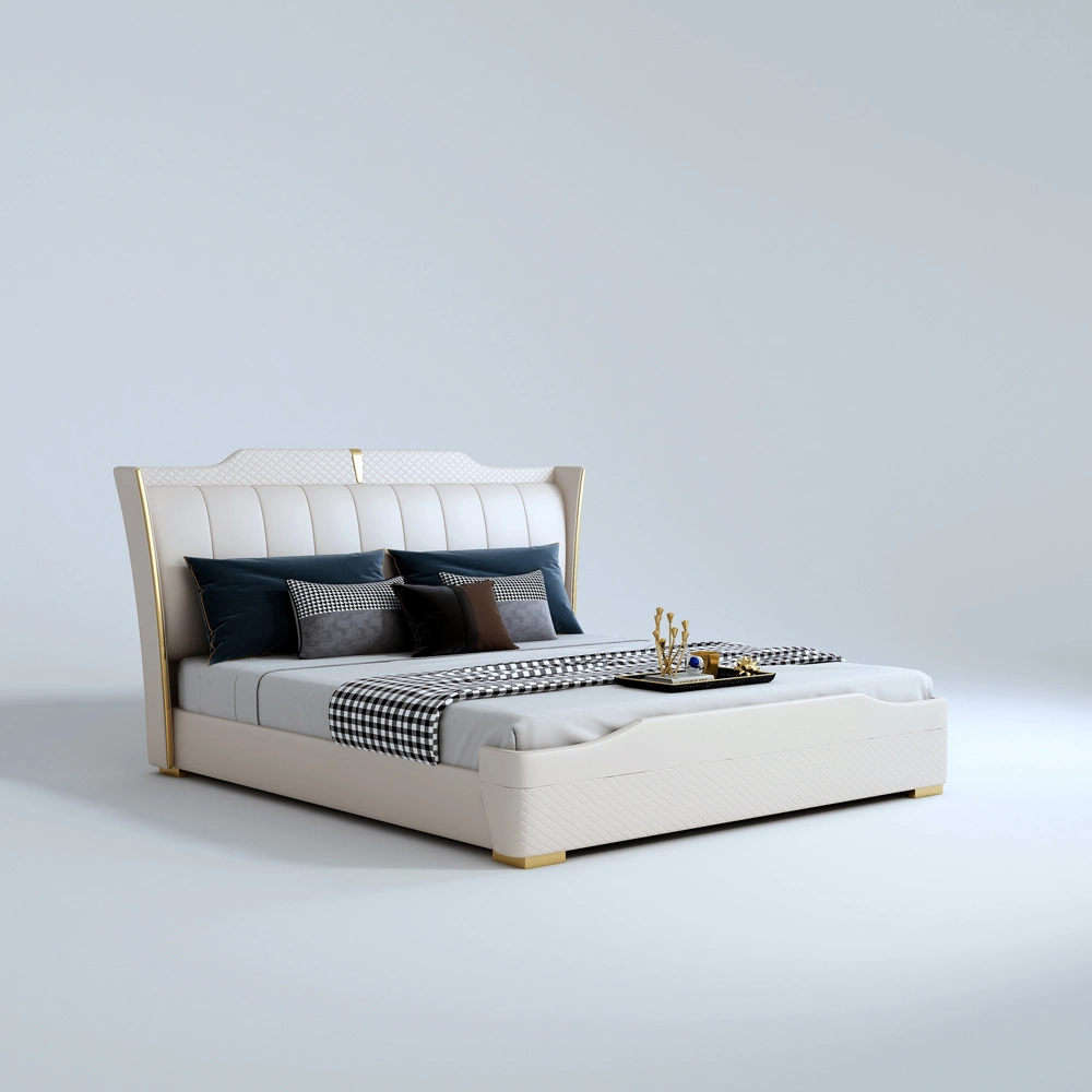 Hotel Home Modern Design Luxury Bedding White Wooden Leather Bedroom Furniture Set