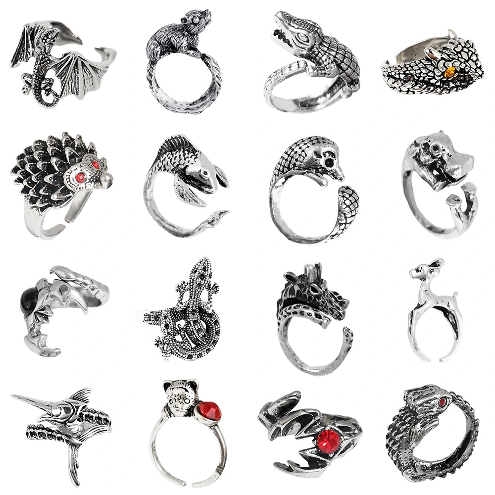 Punk Vintage Style Stylish Finger Rings Jewelry Steel Casting Animal Open Adjustable Rings for Men Gift