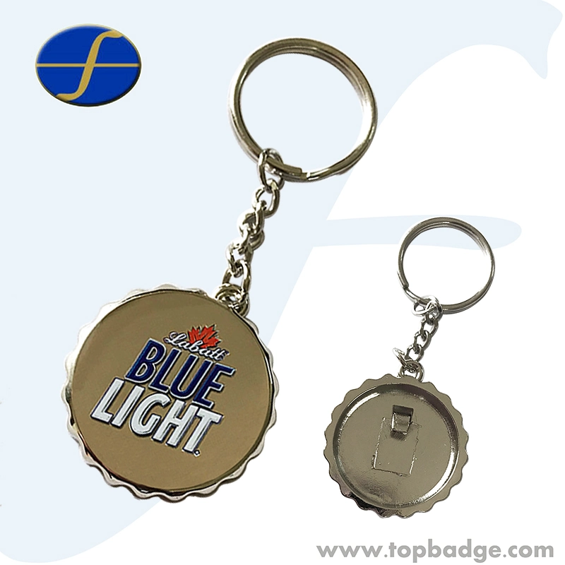 Custom Logo Metal Bottle Opener Cap Keychain with Opener Back