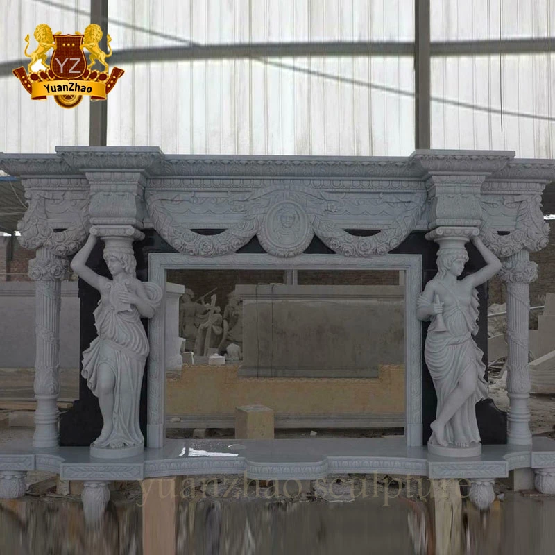 Indoor Decoration Hand Carving Natural Marble Stone Fireplace Mantel